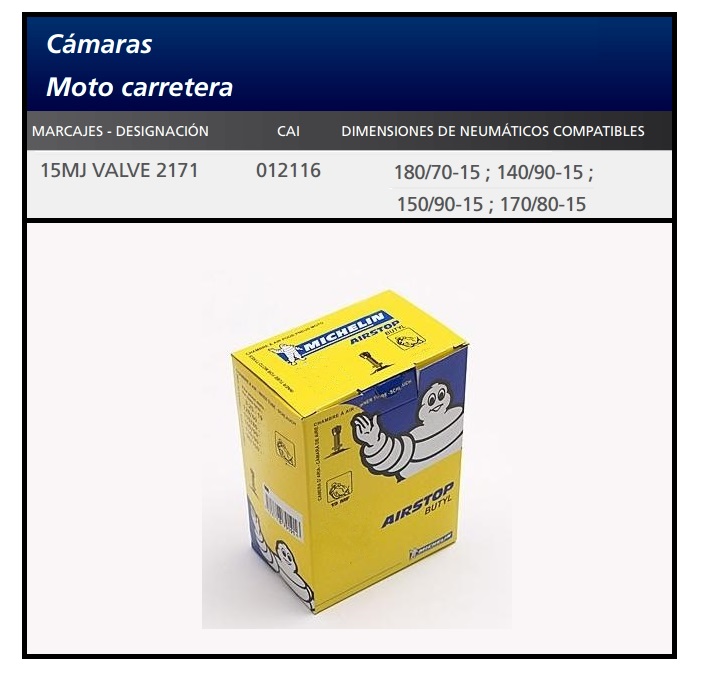 CAMARA MOTO MICHELIN 15MJ VALVE 2171